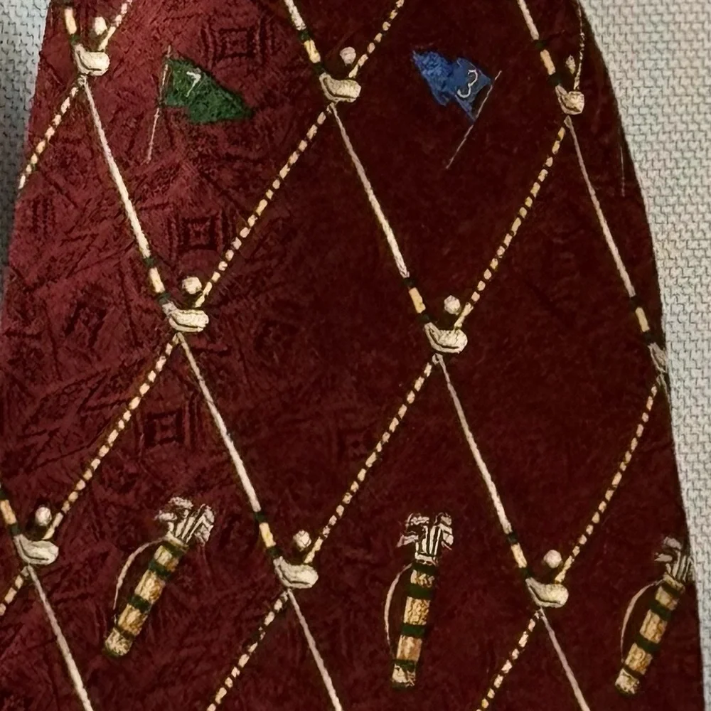 Nautica Men’s Necktie 100% Silk Burgundy Tie with Golf Motif